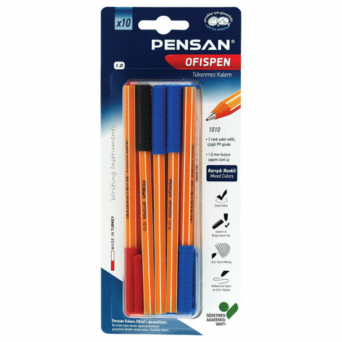 Ручки масляные PENSAN Officepen, набор 10 шт, ассорти, узел 1 мм, линия письма 0,5 мм, 1010/B10 упаковка 2 шт.