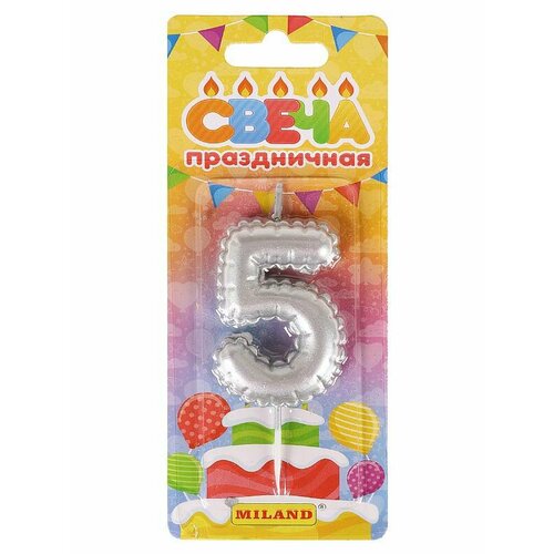 Свеча для торта Воздушный шарик серебряная Цифра 5 C-7263 300₽