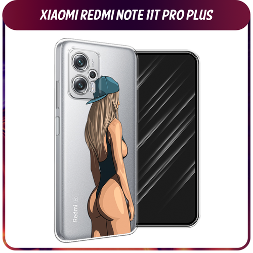 Силиконовый чехол на Xiaomi Poco X4 GT/Redmi Note 11T Pro/11T Pro Plus / Сяоми Поко X4 GT/Редми Нот 11T Pro/11T Pro Plus Девушка в черном купальнике, прозрачный силиконовый чехол на xiaomi poco x4 gt redmi note 11t pro 11t pro plus сяоми поко x4 gt редми нот 11t pro 11t pro plus красный карбон