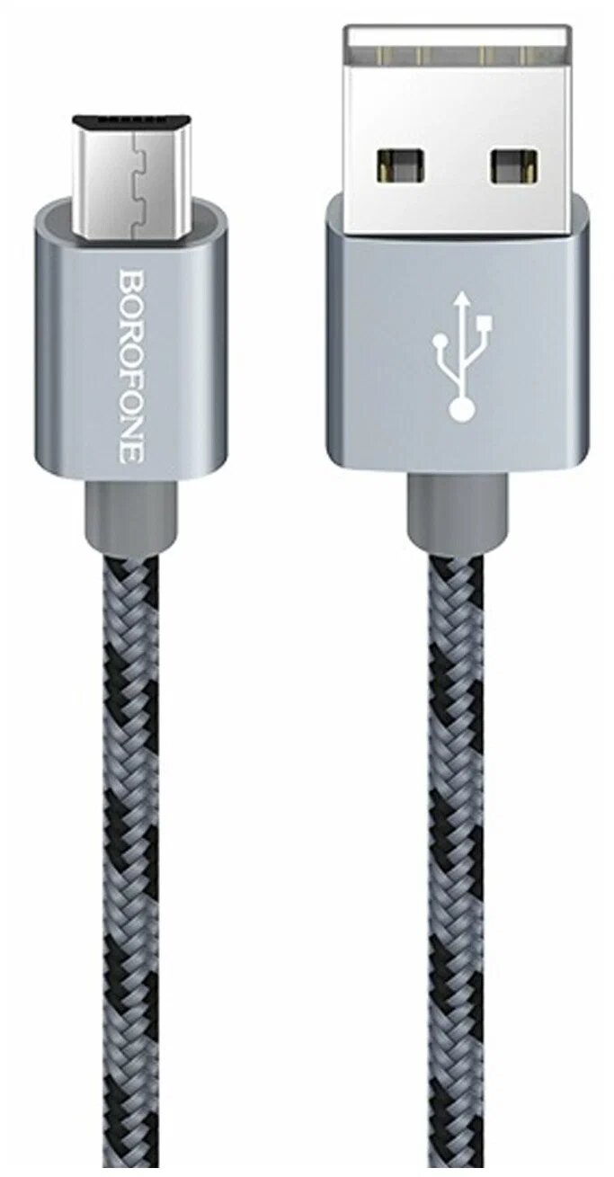 Кабель BOROFONE BX24 Ring current, USB - microUSB, 1 м, metal grey