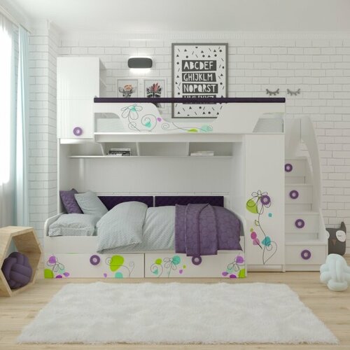 Кровать Цветы-4+кровать Цветы-6 New (правая/левая). Верх 190*80, низ 190*90