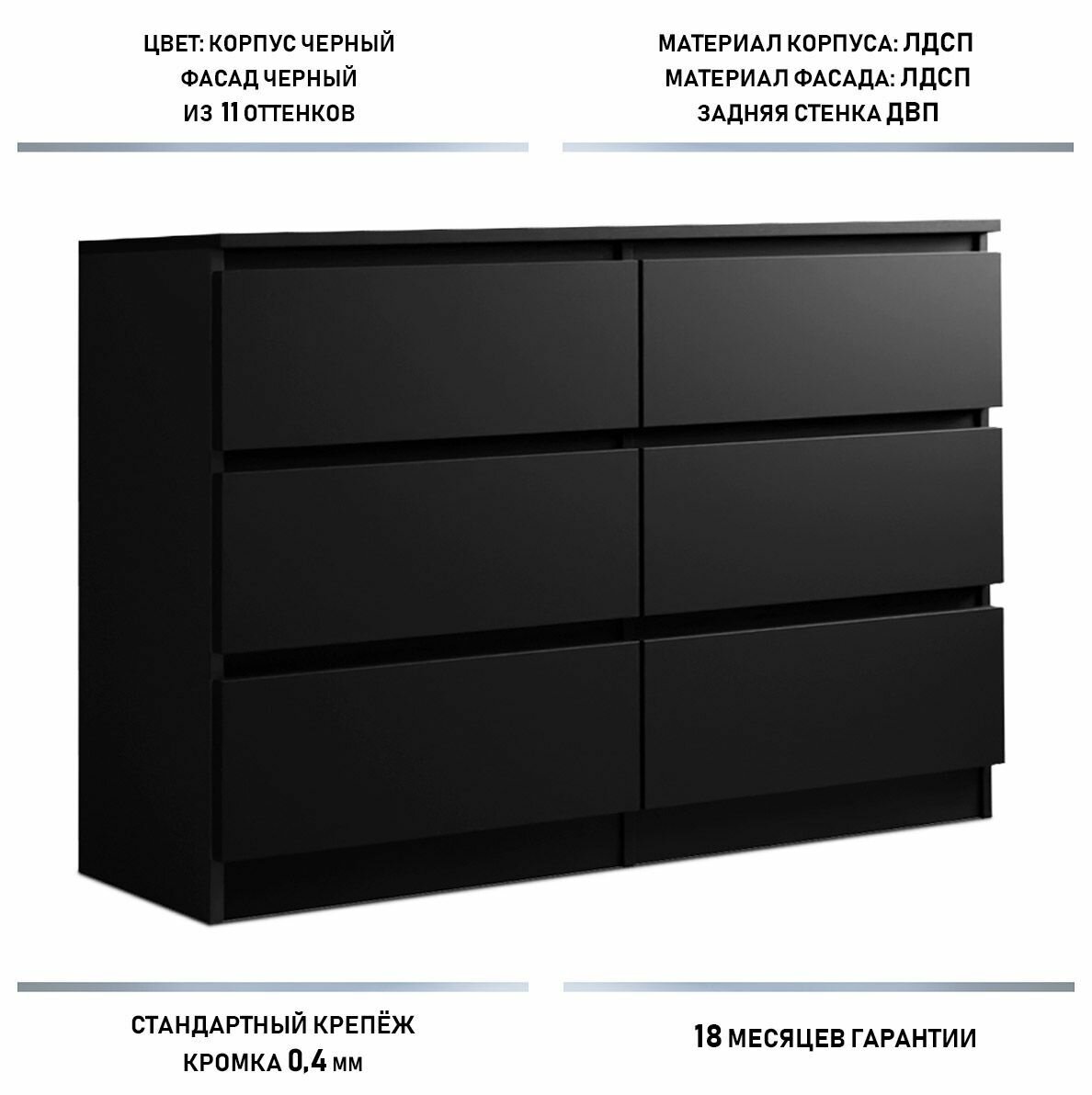 Комод для одежды Гратин ЛДСП черный, 150х30х77 — фото 1