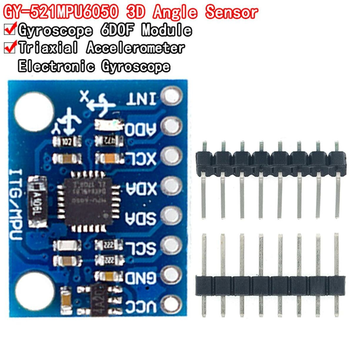1 комплект IIC I2C GY-521 MPU-6050 MPU6050 3-осевые аналоговые гироскопические датчики + модуль акселерометра для Arduino с контактами 3-5 В постоянного тока