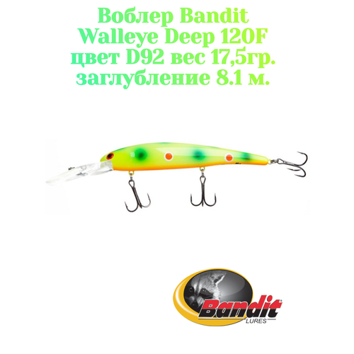 Воблер Bandit Walleye Deep 120F original цвет D92 вес 17,5гр. заглубление 8.1 м.