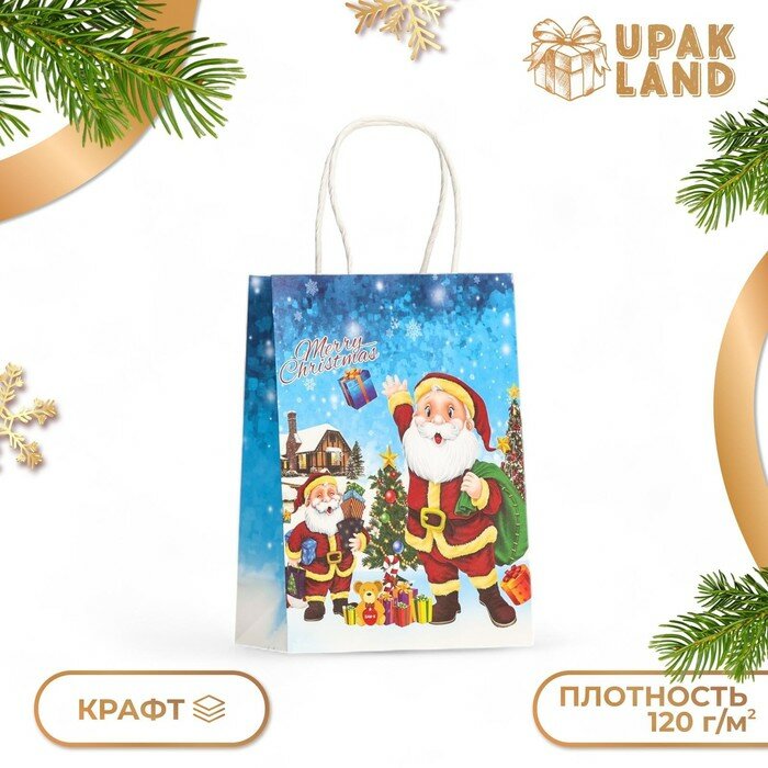 Подарочный пакет бумажный новогодний крафт 