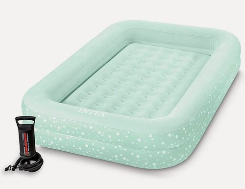 Изображение товара Детская надувная кровать для путешествий интекс (Kidz Travel Bed Set INTEX) с насосом, 107х168x25 см, 66810-мятный