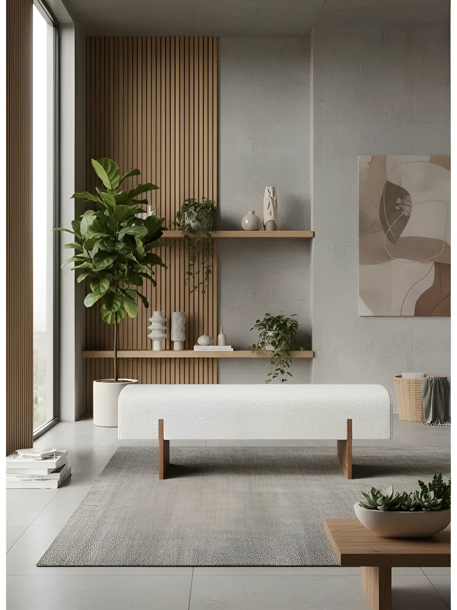 Банкетка в прихожую, спальню Баунти, Дуб Кастелло/Молочный Beatto Plain-1 1062