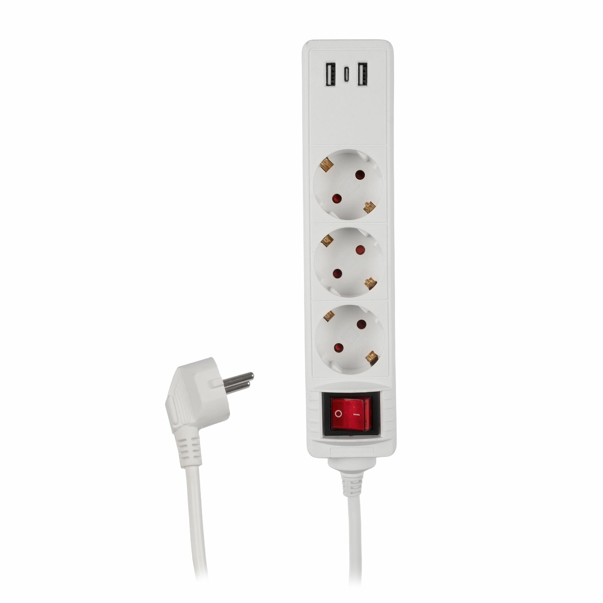 Удлинитель Фаза FES-03AC-500, заземление, 3 USB и розетки, 5м, белый