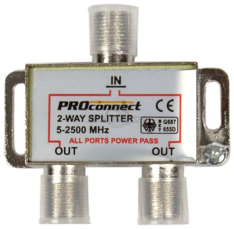 Делитель ТВ х 2 под F разъём 5-2500 МГц Proconnect 05-6201-4