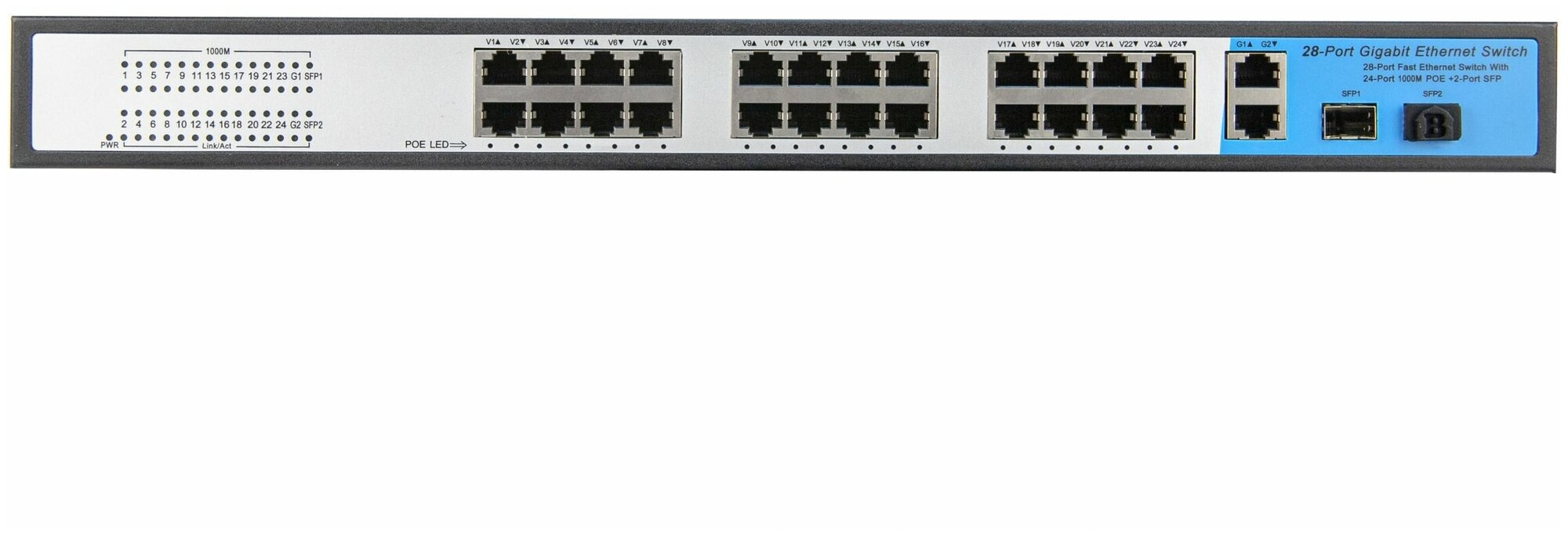 POE коммутатор HTV-POE2226-2SFP неуправляемый для систем видеонаблюдения