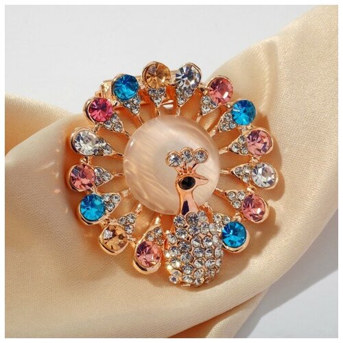 фото Зажим для платка "павлин", цветной в розовом золоте queen fair