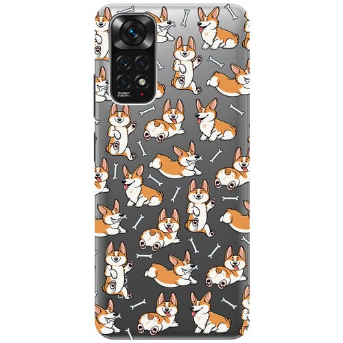 Силиконовый чехол с принтом Corgi Pattern для Xiaomi Redmi Note 11 / Сяоми Редми Ноут 11 силиконовый чехол на xiaomi redmi note 11 сяоми редми ноут 11 с 3d принтом kittens and trails прозрачный