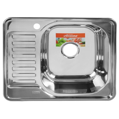Мойка кухонная Accoona AB4858-R, врезная, правая, толщина 0.6 мм, 580х480х165 мм, глянец./В упаковке шт: 1