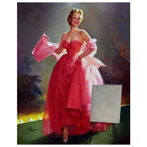 фото Постер на холсте девушка в розовом платье 50см. x 63см. твой постер