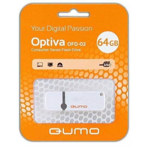 USB-накопитель Qumo 64GB, USB 2.0 (белый)