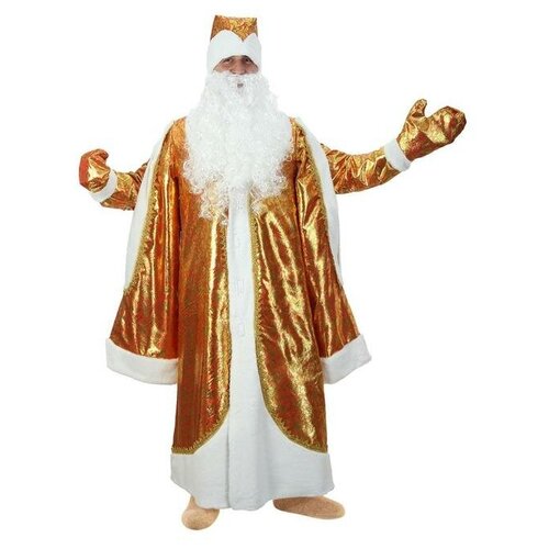 Карнавальный костюм Дед Мороз, парча, золото на красном, р. 48-50 рост 182 см карнавальный костюм дед мороз боярский с узором шапка шуба варежки борода лысина р 48 50