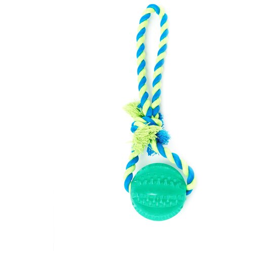 Мяч с канатом игрушка для собак Чистые клыки, Играй Гуляй, 7см, зеленый