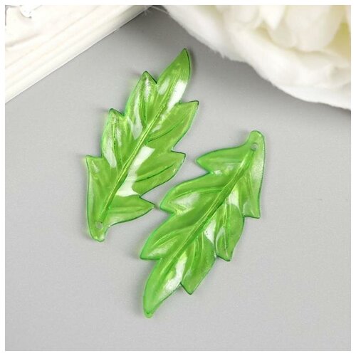 фото Декор для творчества пластик "зелёный лист" набор 30 шт 3,9х1,5 см нет бренда