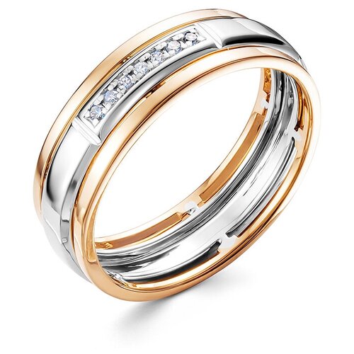 кольцо из золота 14527 200 Кольцо обручальное Vesna jewelry, комбинированное золото, 585 проба, родирование, бриллиант, размер 18.5, бесцветный