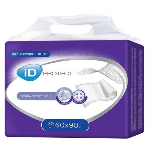 Пелёнки одноразовые впитывающие iD Protect, размер 60x90, 30 шт.