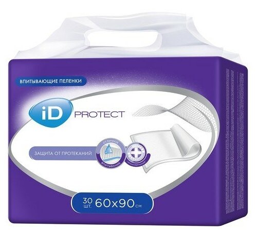 Пелёнки одноразовые впитывающие iD Protect, размер 60x90, 30 шт.