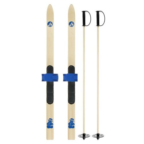Лыжный комплект, 90 см, с креплениями и палками длиной 80 см, цвета микс