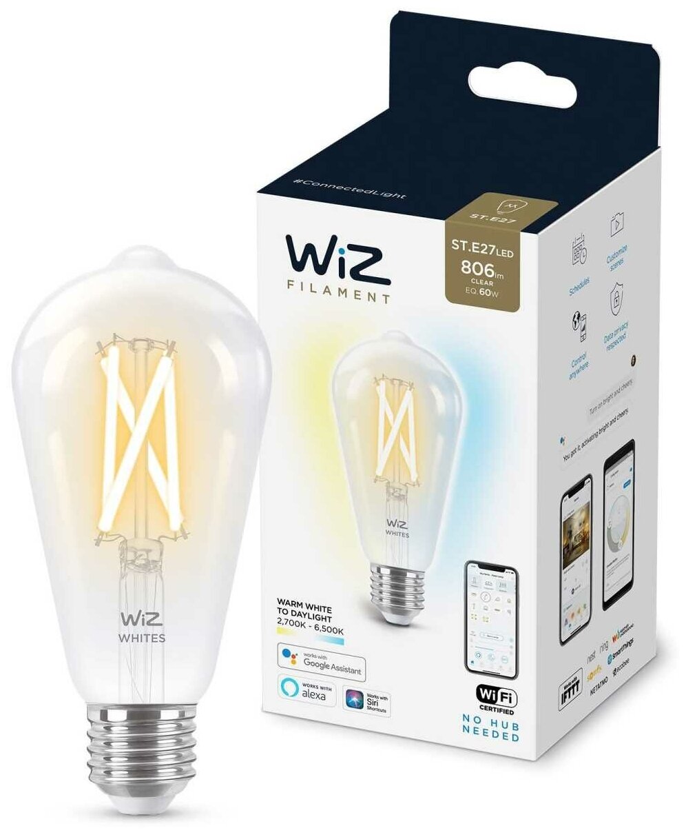 Лампа WiZ Wi-Fi BLE 60WST64E27927-65CL1PF/6
