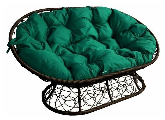 Диван мамасан ротанг коричневый, зелёная подушка - фотография № 2