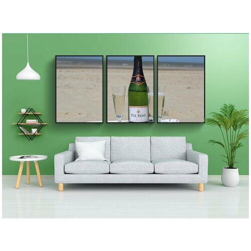 фото Набор модулных постеров для интерьера "шампанское, море, бутылка" 60x90 см. в тубусе, без рамки lotsprints