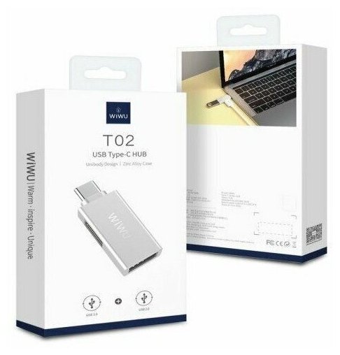 OTG переходник WIWU T02 2xUSB to Type-C HUB - Silver