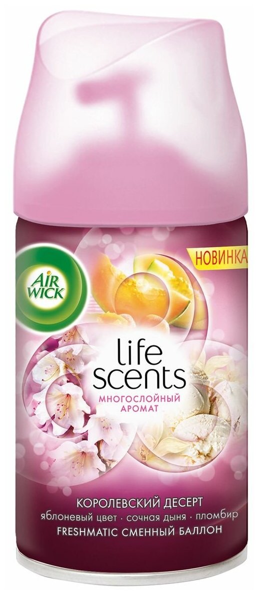 AIRWICK Life Scents Сменный баллон к автоматическому освежителю воздуха Королевский десерт 250 мл.