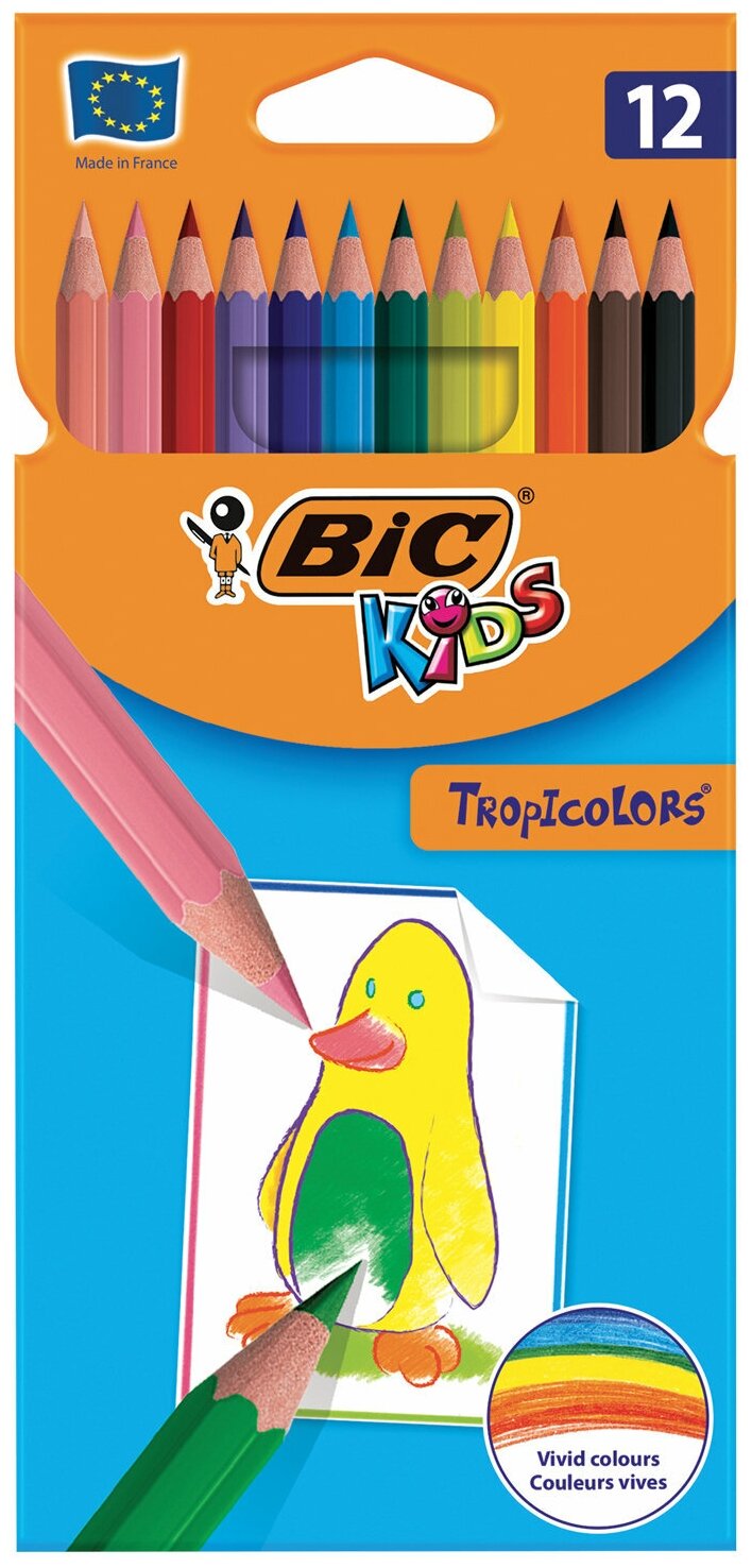 Карандаши цветные BIC «Tropicolors», 12 цветов, пластиковые, заточенные, европодвес, 8325666