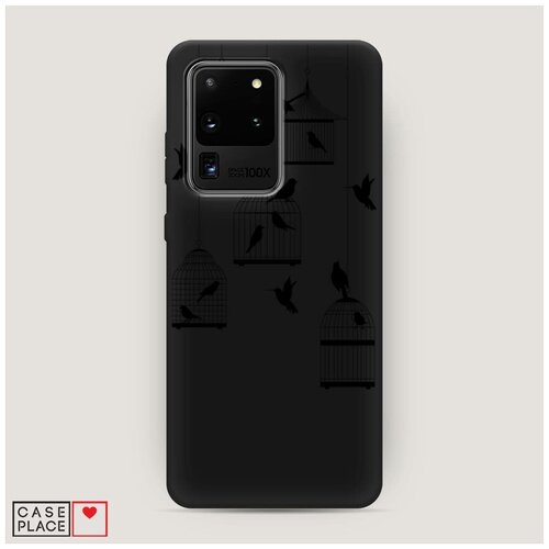 фото Чехол силиконовый матовый samsung galaxy s20 ultra клетка с птицами графика case place