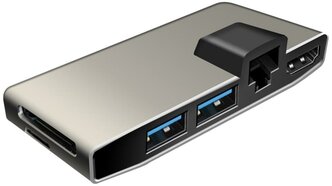 Card Reader внешний GiNZZU, (GR-867UB) Черный Type C HDMI+2xUSB3.0+GIGA LAN+U3:SD/TF