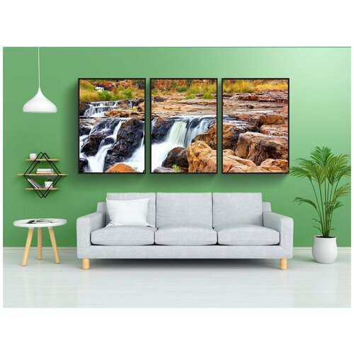 фото Набор модулных постеров для интерьера "водопад, водопады, пейзаж" 60x90 см. в тубусе, без рамки lotsprints
