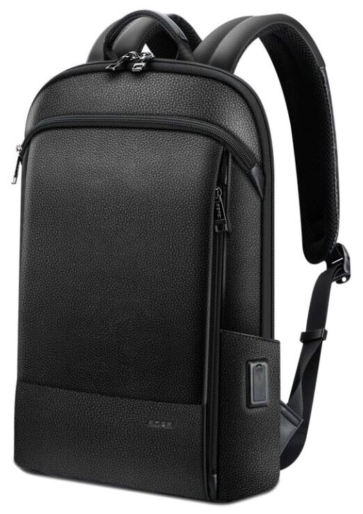 Рюкзак мужской городской дорожный небольшой 15л для ноутбука 15 Bopai First Layer Cowhide черный, влагостойкий, натуральная кожа, USB порт, молодежный