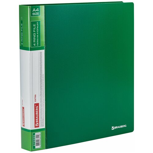 Купить Папка на 4 кольцах, ширина 40 мм, BRAUBERG EXTRA, до 300 листов, зеленая, 0, 8 мм, 270550, Файлы и папки