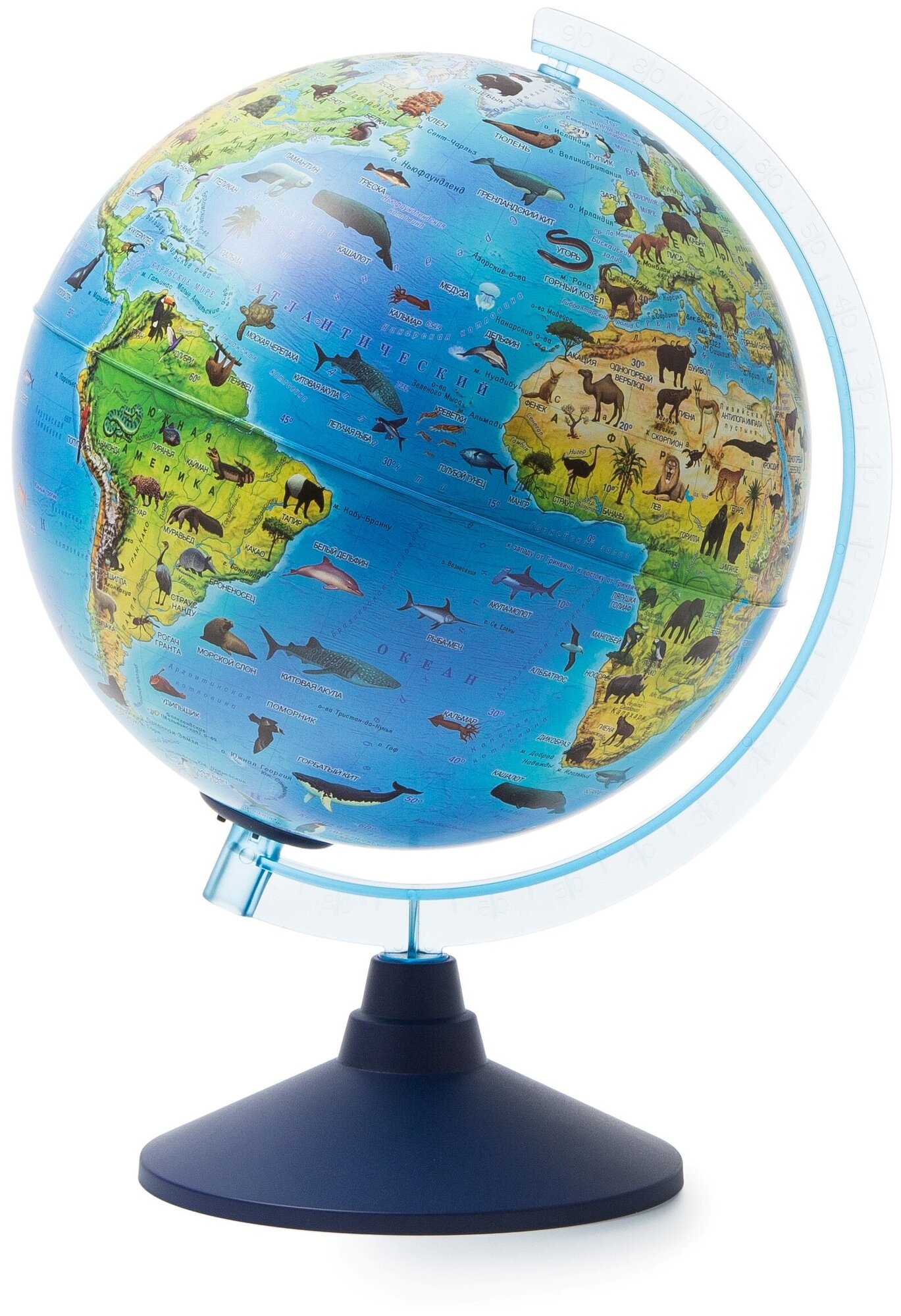 Глобус Земли зоологический с подсветкой от батареек d=25 см