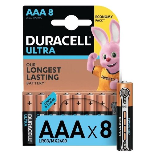 Батарейка алкалиновая Duracell Ultra Power, AAA, LR03-8BL, 1.5В, 8 шт.