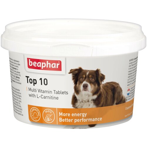 Кормовая добавка Beaphar Top 10 с L-карнитином / витамины для собак / таблетки для животных / собачьи лакомства для дрессировки 180 табл.