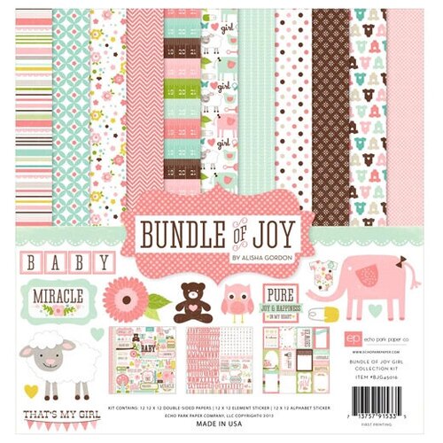 Набор двусторонней Бумаги Bundle of Joy GIRL размер 300х300 мм, Echo Park Paper