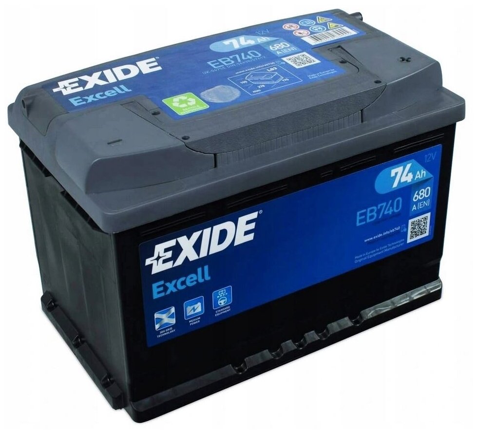 АКБ EXIDE EXCELL 12V 74AH 680A ETN 0(R+) B13 EB740