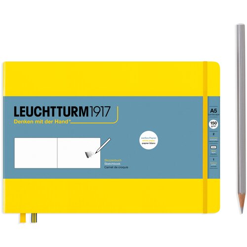 Скетчбук Leuchtturm Medium A5 ландшафт 56л 150г/м2 твердая обложка Лимонный