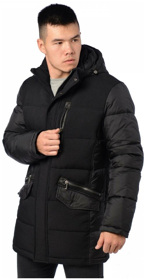 куртка Fanfaroni зимняя, внутренний карман, капюшон, карманы, манжеты, размер 52, черный