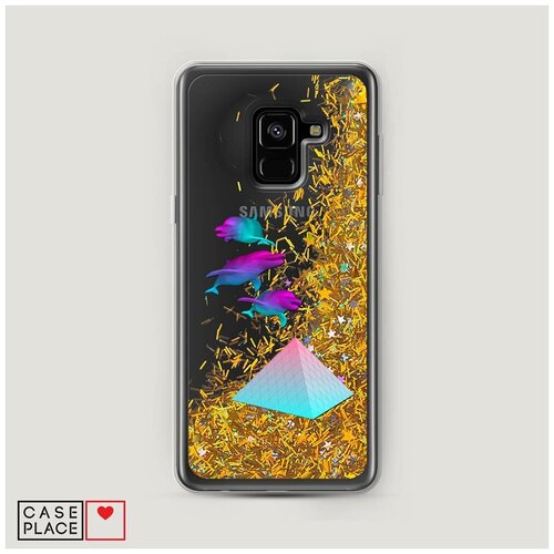 фото Чехол жидкий с блестками samsung galaxy a8 2018 дельфины 3d case place