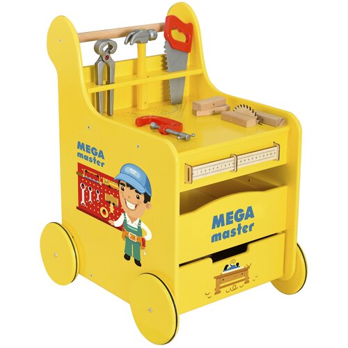 Развивающий игровой центр каталка детская набор строителя MEGA TOYS Mega Master / инструменты для мальчиков тележка развивающий центр для малышей, Мега Тойс, желтый, дерево, male  - купить
