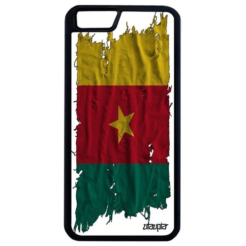 фото Ударопрочный чехол для мобильного // iphone 6 plus // "флаг камеруна на ткани" стиль государственный, utaupia, белый