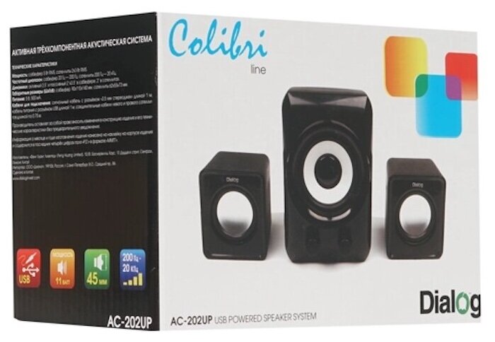 Dialog Colibri AC-202UP BLACK - колонки 2.1, 11W RMS, черные, питание от USB