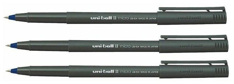 Ручка-роллер Uni UB-104, 0,5мм, синий (3 шт. в упаковке)