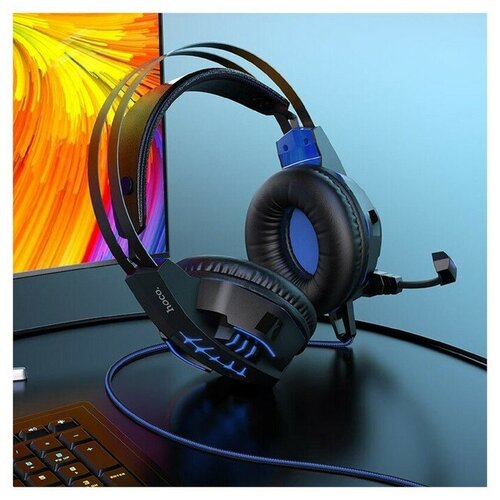 Наушники Hoco W102 игровые полноразмерные микрофон USB 35мм 2 м синие 2050₽